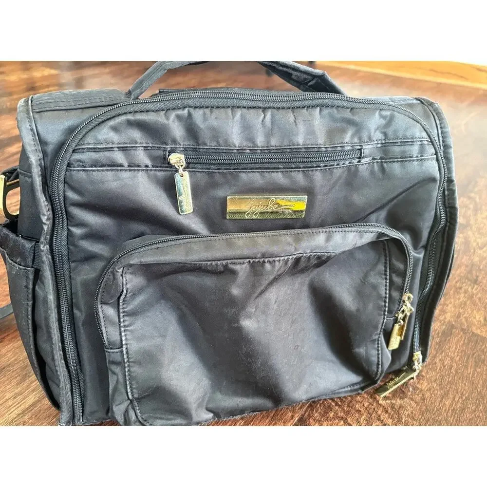 JuJuBe Multi-Pocket Black Gold Convertible Diaper Bag Organizer Tote Flawed